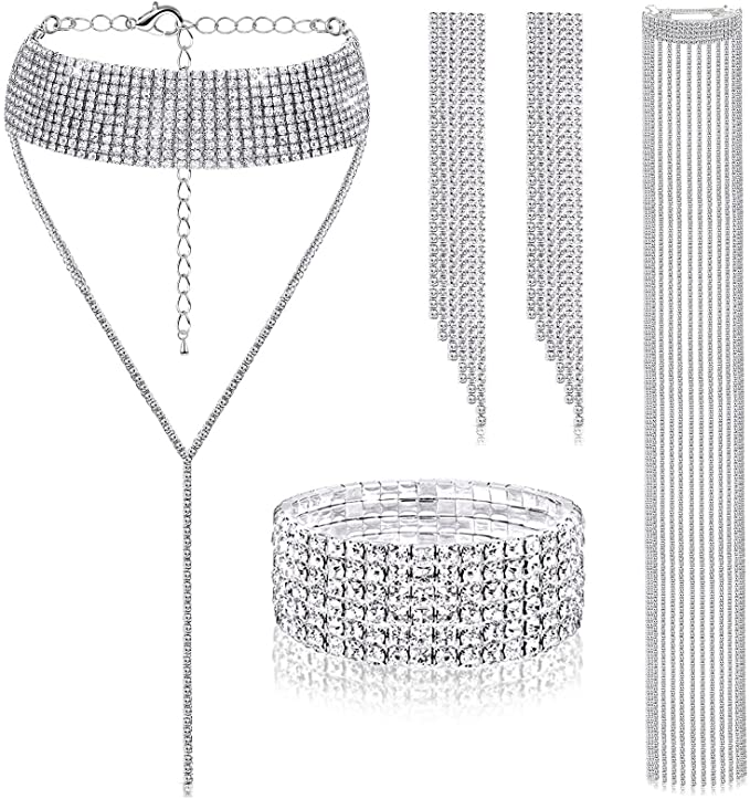 Honsny Women Silver Crystal Jewelry Set
