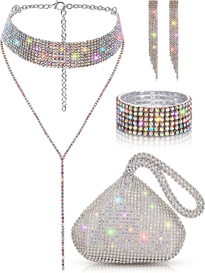 Quelay 4 Pieces Women Crystal Jewelry Set
