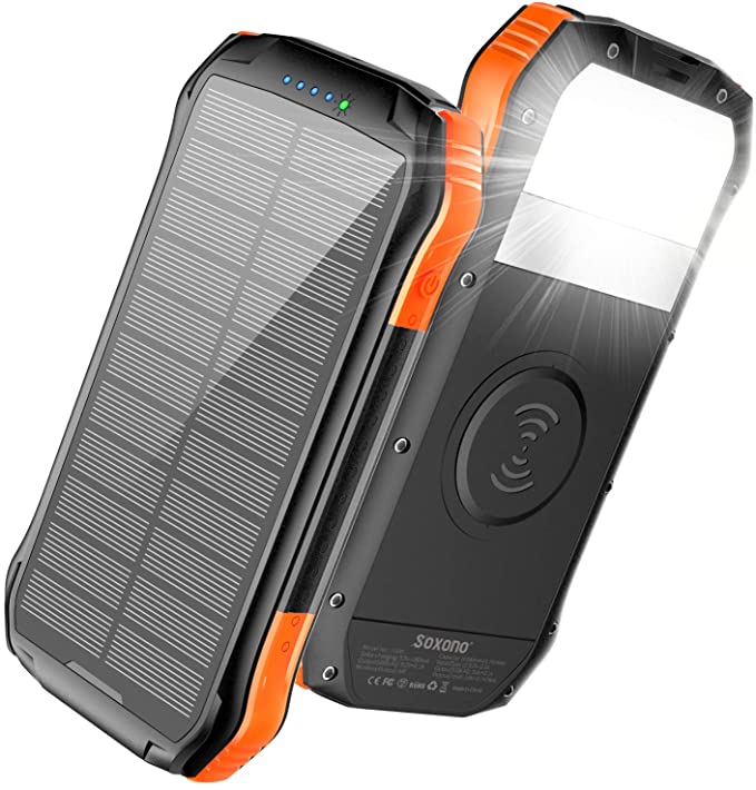Power Bank, Solar Charger with Qi Wireless Charger