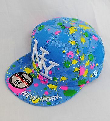 New York Paint Splash Hat Fitted Flat Peak Baseball Cap