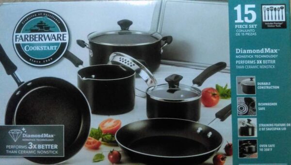 Farberware Neat Nest Space Saving Nonstick Cookware Pots and Pans Set/Dishwasher Safe, Black